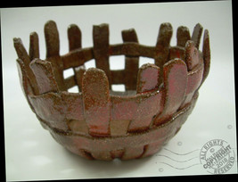 Strawberry Basket Pottery Bowl Arts + Crafts Artist Signed Garden Rustic Red Art - $1,239.65