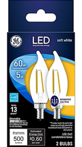 GE C10 E12 (Candelabra) LED Bulb Soft White 60 Watt Equivalence 2 pk - £21.94 GBP