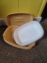 VTG Tupperware Microwave 3 Piece Rice Vegetable Steamer in Harvest Gold ... - $7.90