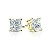 2.00Ct Prinzessin Schnitt Labor Erstellt Ohrstecker 14K Gelb Vergoldet Screwback - £32.02 GBP