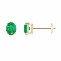 Natural Emerald Solitaire Stud Earrings for Women in 14K Gold (Grade-AA , 5x4MM) - £393.88 GBP