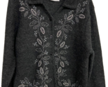 Parisian Works Wool Cardigan Sweater Size M Gray Embroidered Grannycore ... - $25.68