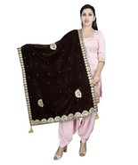 Women&#39;s Velvet Dupatta Scarf Gotta Patti Four Side Work Embroidery Dupatta - £11.80 GBP