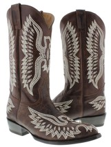 Mens Brown Embroidered Leather Cowboy Boots Western Rodeo Classic J Toe - £95.91 GBP
