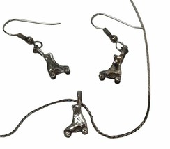 Vintage 925 Sterling Silver Roller Skate Necklace Earrings Set Rockabill... - £19.64 GBP