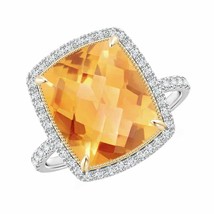 Authenticity Guarantee 
ANGARA Cushion Citrine and Diamond Halo Ring in Two T... - £848.47 GBP