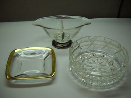 SET OF 3 Glass CONTAINERS 1 OVAL Split Dish 1 Round CUT GLASS Indents 1 ... - £18.77 GBP