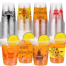 Halloween Party Cups Happy Halloween Disposable Clear Plastic Cups Print... - £34.79 GBP
