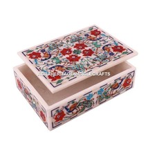 Marble Jewelry Box Marquetry Multi Peacock Floral Inlaid Arts Gifts Decor M085 - £292.92 GBP