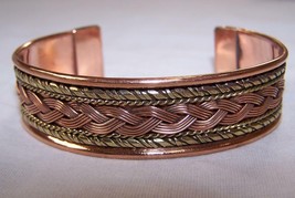 DELUXE TWO TONE PURE COPPER BANGLE CUFF BRACELET mens womens jewelry met... - $6.60