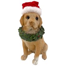 Golden Retreiver Dog with Wreath and Santa Hat Christmas Figurine 5 Inch - $19.78