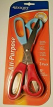 Westcott All Purpose 3 Pack 8&quot; Bent Handle Stainless Steel Blade Scissors L/R - £9.74 GBP