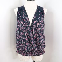 Collective Concepts Womens L Floral Sleeveless Semi-Sheer V-Neck Blouse Tank Top - £10.20 GBP