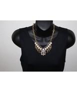 Gold Tone Chain Link Bead Necklace White Marbled Faux Howlite Rhinestone... - $534.32 MXN