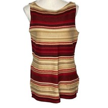 LAUREN By Ralph Lauren Size PL Linen Blend StripedTan Red Sleeveless Top - £19.20 GBP