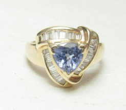 1.30CT Trillion Cut Lab-Created Tanzanite Engagement Ring 14K Yellow Gold Plated - £66.91 GBP