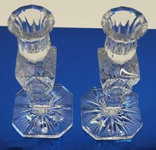 VTG American Brilliant Candlestick Cut Crystal Glass Star Pinwheel Candle Holder - £19.32 GBP