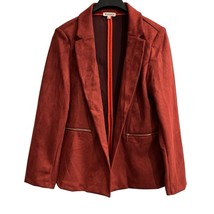 Nanette Lepore Jacket Womens XL Wine Faux Suede Blazer Long Gold Zipper ... - $37.38