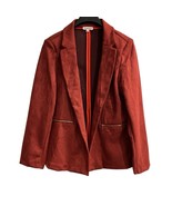 Nanette Lepore Jacket Womens XL Wine Faux Suede Blazer Long Gold Zipper ... - $689.49 MXN