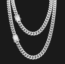 14K White Gold Plated SS Iced Clasp Lab Diamond Cuban Link Chain 12mm 30" USA - $19.79+