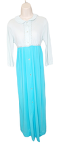 Blue Maxi Dress Vintage Button Down Long Sleeve Small Size Floral Trim - $24.73