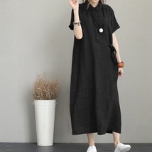 2022 New Summer Japan Style Cotton Linen Lapel Pockets Loose Casual Vintage Dres - £71.79 GBP