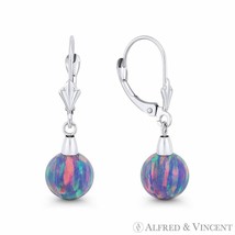Lavender Lab-Created Opal Ball 14k White Gold Leverback Drop Dangling Earrings - £100.70 GBP+
