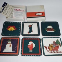 Set of 6 Pimpernel Christmas 4” Cork Backed Deluxe Coasters Santa Snowman Sleigh - £10.18 GBP