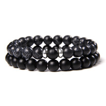 2Pcs/Set Couples Distance Bracelets male Black Lava Stone Beads bracelet female  - £11.49 GBP