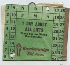 Breckenridge Ski Area Colorado 1980's Adult Ski Lift Ticket  - $47.52