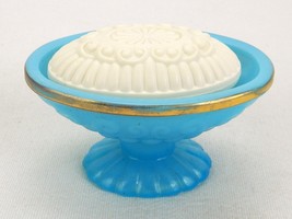 Elegant Footed Soap Dish AVON Bristol Blue, Sonnet Fragranced Soap, Blue... - $12.69