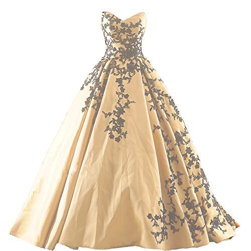Beaded Gothic Black Lace Long Ball Gown Satin Prom Evening Dress Champagne US 4