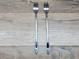 Vintage Oneida Spring Rose Stainless Steel Cocktail Forks - (2) - Monogrammable! - £10.00 GBP