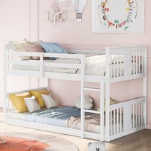 Low Bunk Bed Twin Over Twin, Twin Over Twin Bunk Bed With Ladder, Kids Bunk Beds - £377.73 GBP