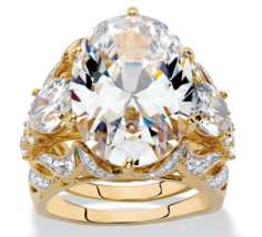 Oval Cz Crystal Gp Wedding 3 Ring Set 14K Gold Sterling Silver 6 7 8 9 10 - £159.86 GBP