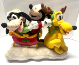 Disney Mickey Pluto and Goofy in Santa Christmas Sleigh Dancing Singing ... - $99.00