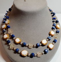 Sterling 925 Silver 40&quot; Blue Sodalite Stone Celadon Jade White Brown Necklace - £33.40 GBP