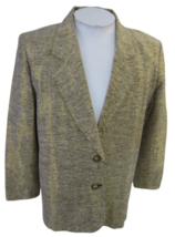 City Girl Petites Women vtg 80s lurex Gold silk blazer jacket sz 14 shoulder pad - £51.42 GBP