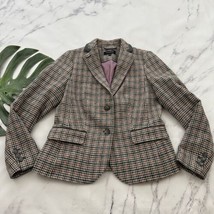 Talbots Houndstooth Blazer Jacket Size 6 Green Pink Wool Blend Academia - $34.64