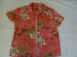 Havana Jacks Cafe Women&#39;s Souvenir Hawaiian Blouse Floral Print Button Shirt S - £10.05 GBP