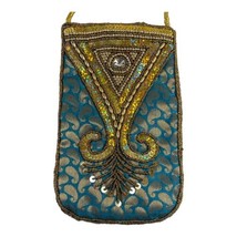 Light Blue, Golden Damask Embroidered Crossbody Purse Wallet Clutch Pouch India - £17.17 GBP