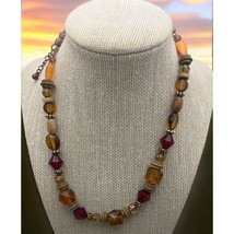 Vintage Beaded Necklace Wood and Plastic Faceted Beads Retro Red Orange - £14.33 GBP