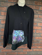 Black Hoodie Medium Hawaiian Like Flower Front Pocket Long Sleeve Sweats... - £5.25 GBP