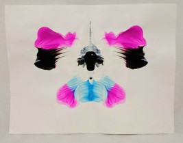 Original Abstract Art Inkblot Mirror Image Reflection Possibly a Face Pink 8.5&quot; - £14.52 GBP