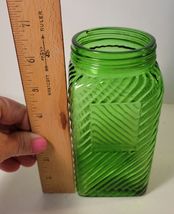 Owens Illinois Green 6.25" Tall Hoosier Square Jar Diagonal Ribbed No Lid image 3