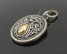 925 Sterling Silver &amp; 18K GOLD - Vintage Shiny Two Tone Swirl Pendant - PT15125 - £38.63 GBP