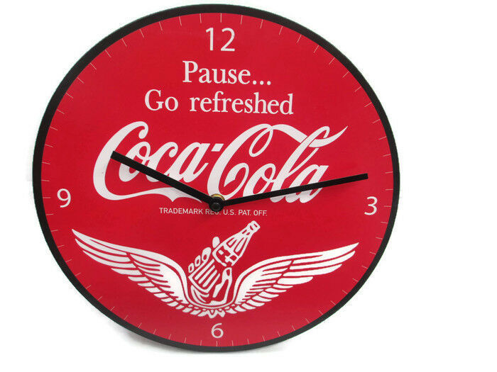 Primary image for Coca-Cola Round 12" Clock Red Pause Go Refreshed Wings Script Logo - BRAND NEW