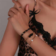 Black Resin &amp; Pearl 18K Gold-Plated Three-Piece Stretch Bracelet Set - £11.98 GBP