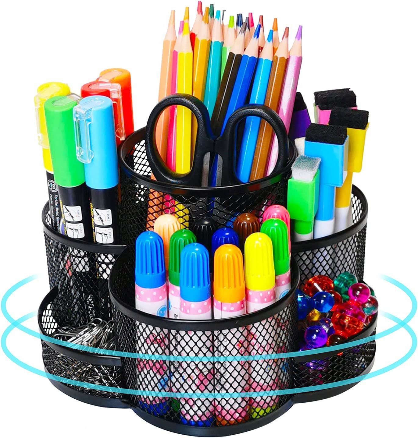 Pen Holder For Desk, 360-Degree Rotating Desk Organizers With 7 Compartm... - $35.94