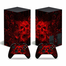 For Xbox SERIES X Console &amp; 2 Controllers Red Skull Vinyl Skin Wrap Cover - £13.40 GBP